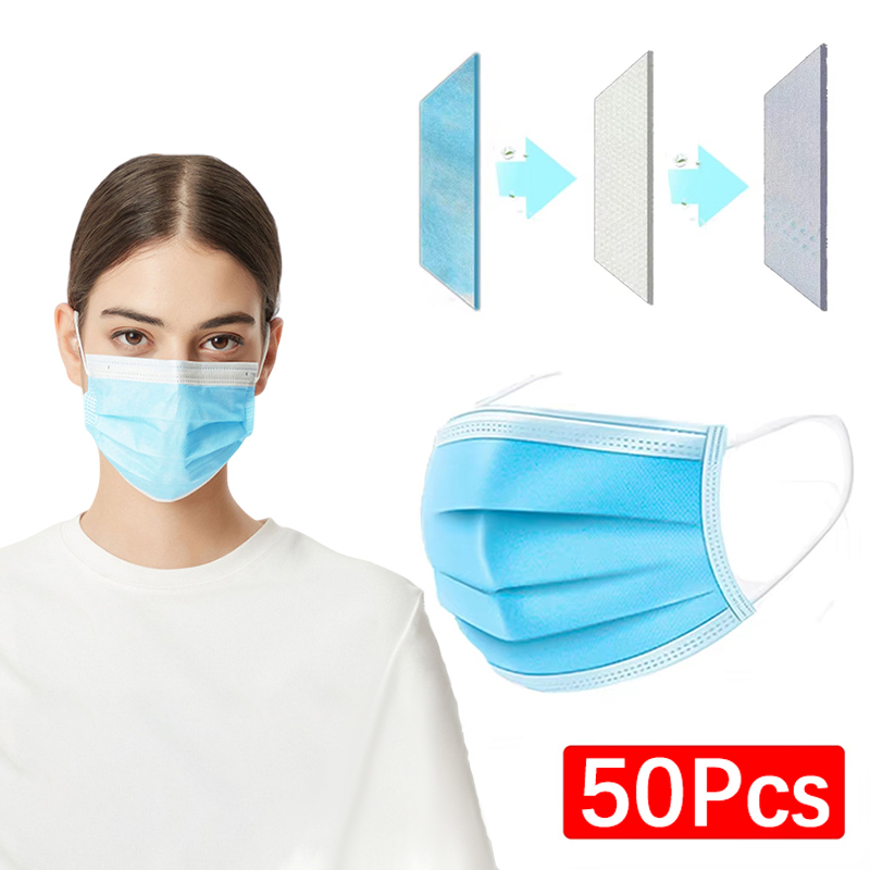 Disposable Mask Blue - 50Pcs 3-layer Mask Face Masks Melt