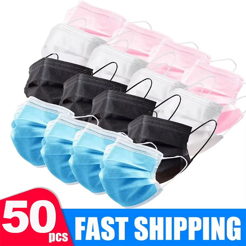 50Pcs 3-layer Mask Face Masks  - Disposable Mask Blue avis et prix