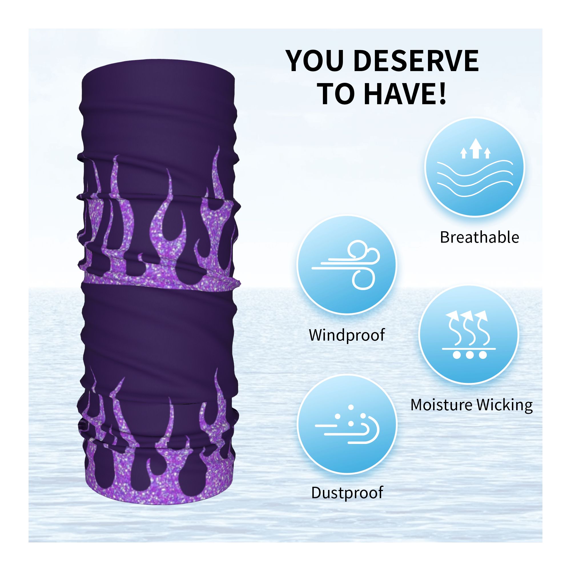 Custom Purple Glitter Flames B - Neck Gaiter Face Cover avis et prix