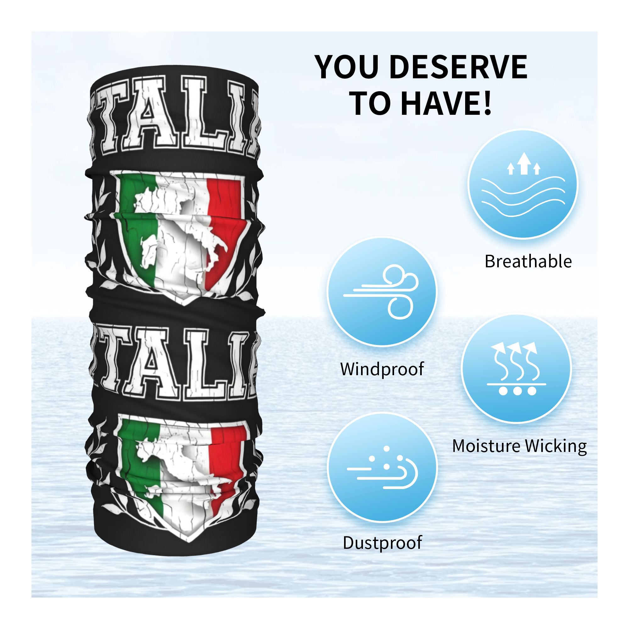 Custom Italy Flag Bandana Neck - Neck Gaiter Face Cover avis et prix