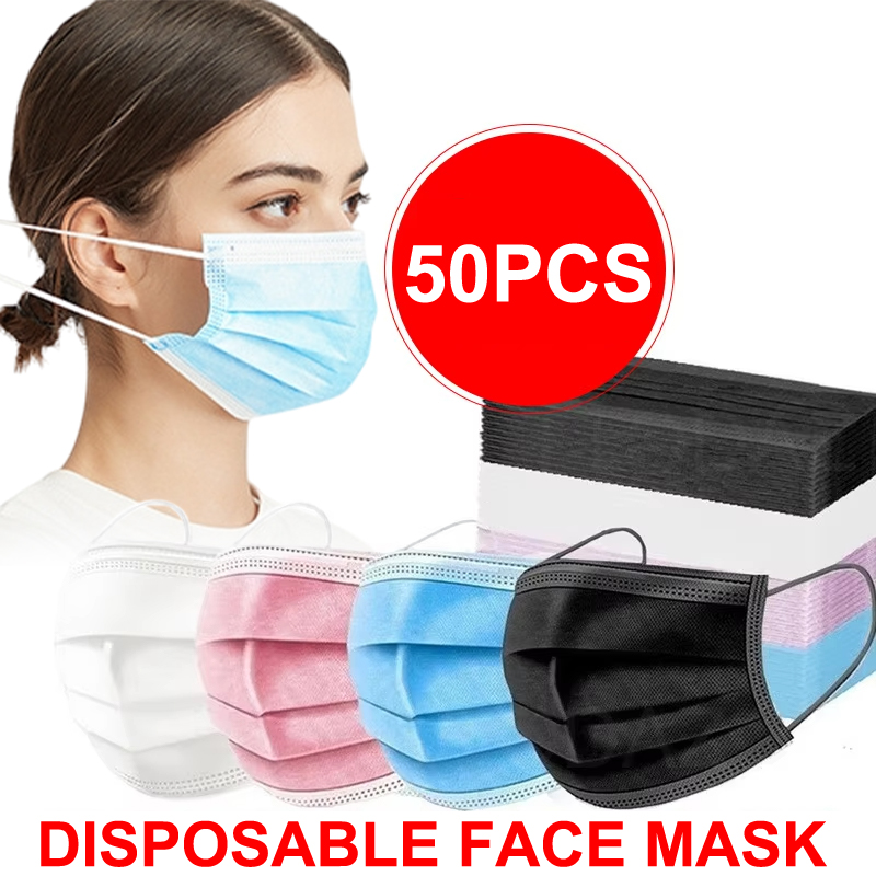 50Pcs 3-layer Mask Face Masks  - Disposable Mask Blue avis et prix