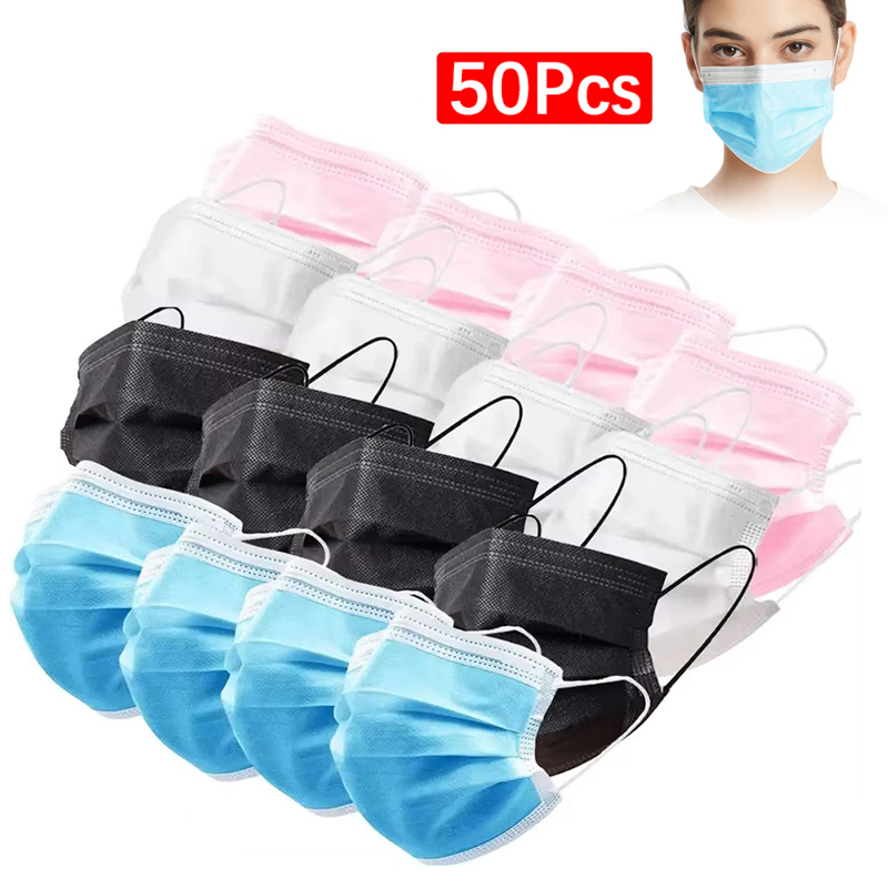 50Pcs 3-layer Mask Face Masks  - Disposable Mask Blue avis et prix